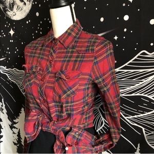 Red Plaid Long sleeve western style button down shirt